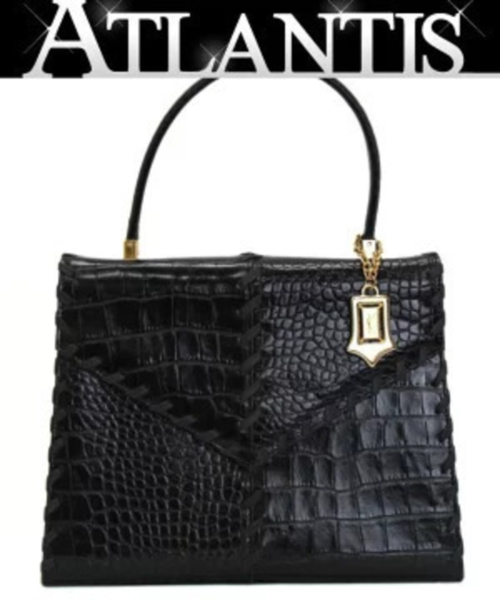 Saint Laurent Yves Handbag Crocodile Leather Black